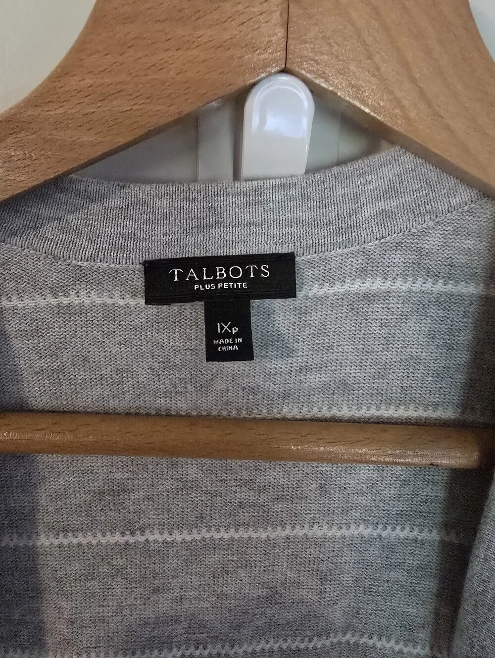 Talbots Petite 1x Light Gray Open-Front Striped Women’s Cardigan Sweater